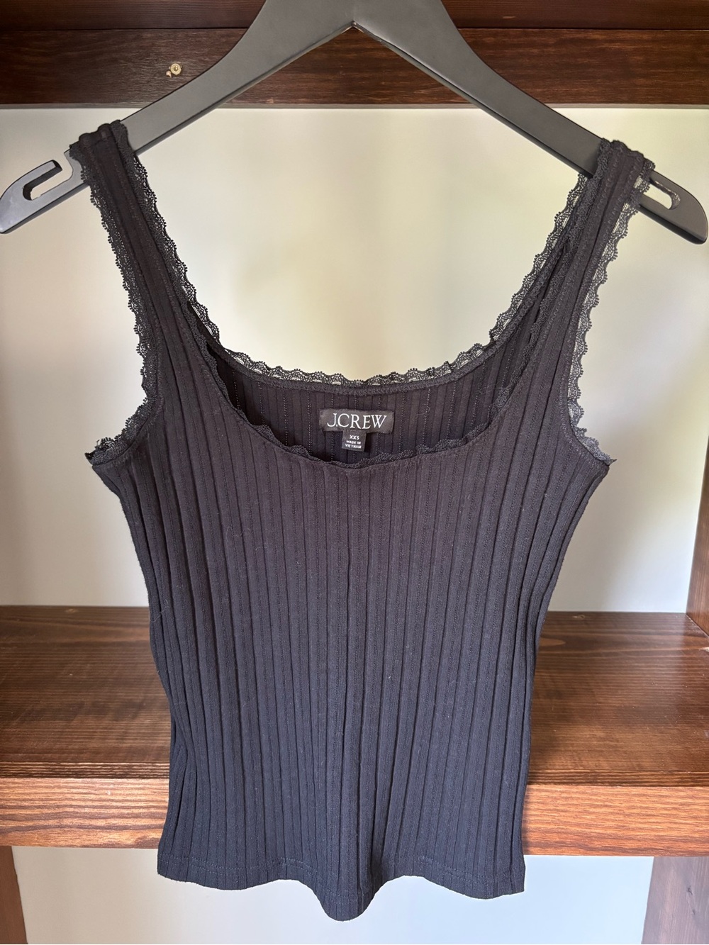 J. Crew Black Ribbed Lace-Trim Tank Top
